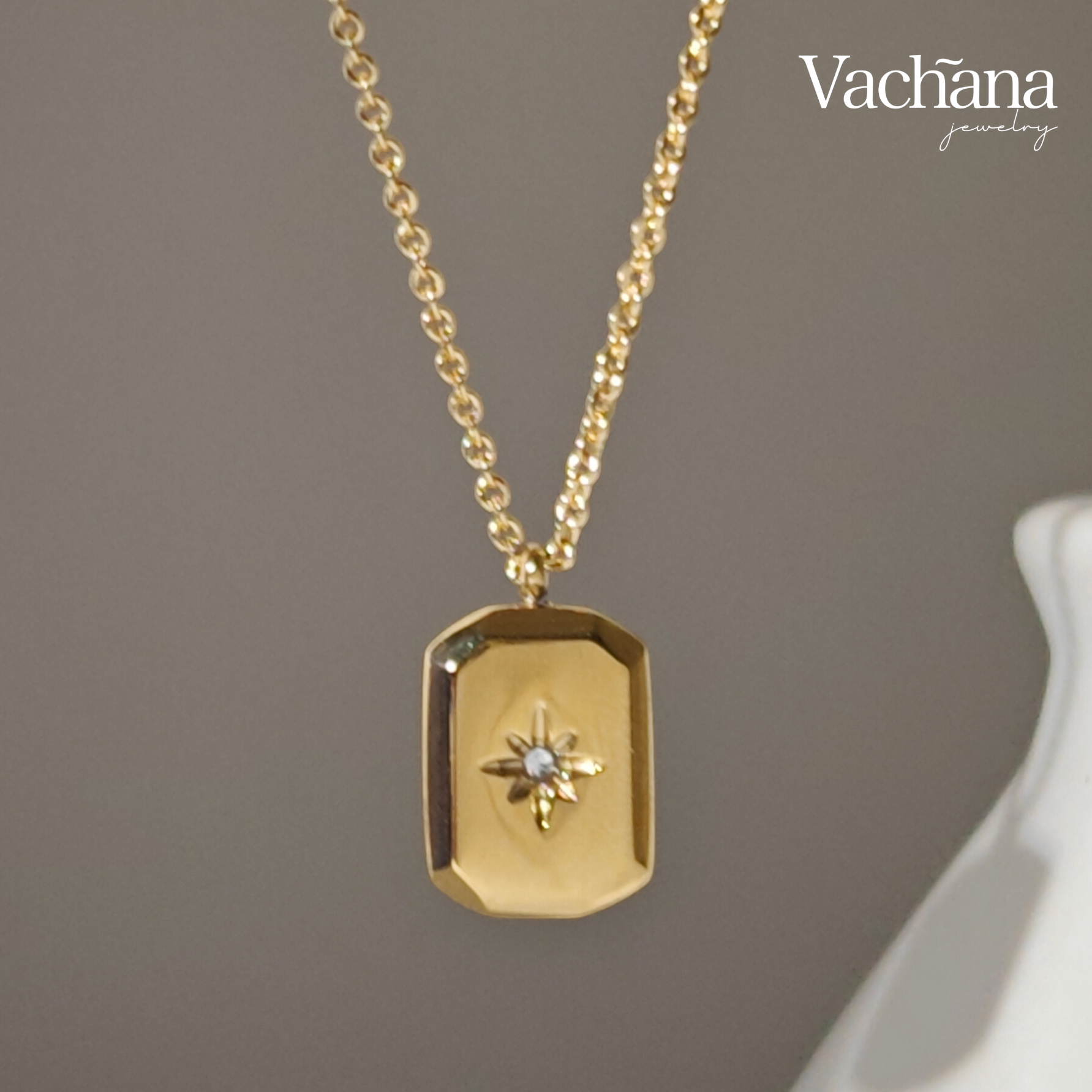 Vachana – wholesale Pendant/charm necklace – Teardrop, Rectangular Cubic Zirconia North Star Necklace 4