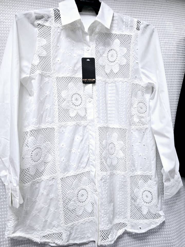 Kurt Muller - Wholesale Button Down Shirt - Women's - Sunflower Anglais Crochet Cotton Pure Shirt