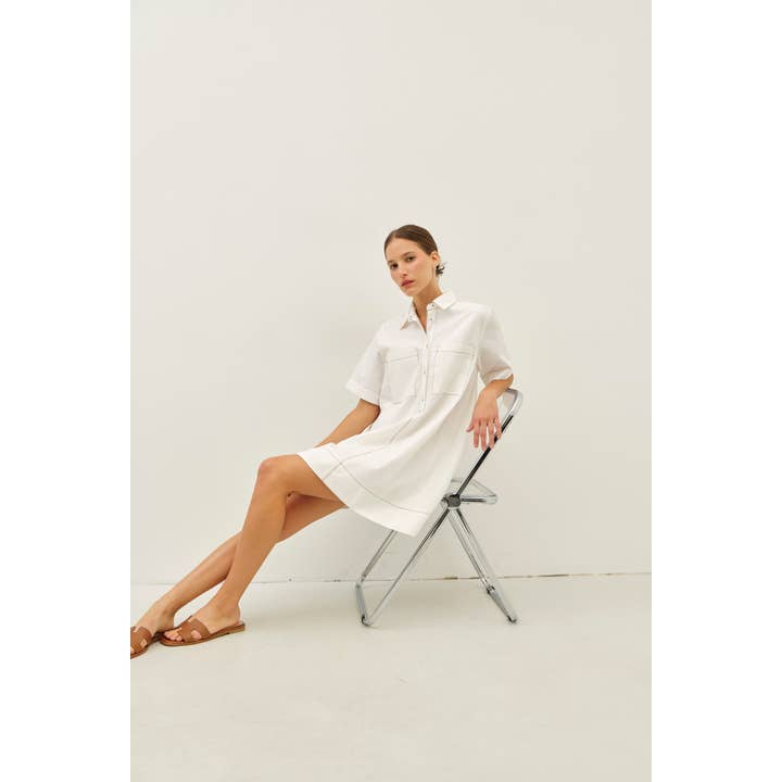 idem ditto - Wholesale Dress - Women's - BREATHABLE A-LINE SHIRT DRESS WITH OVERSIZED SLVS