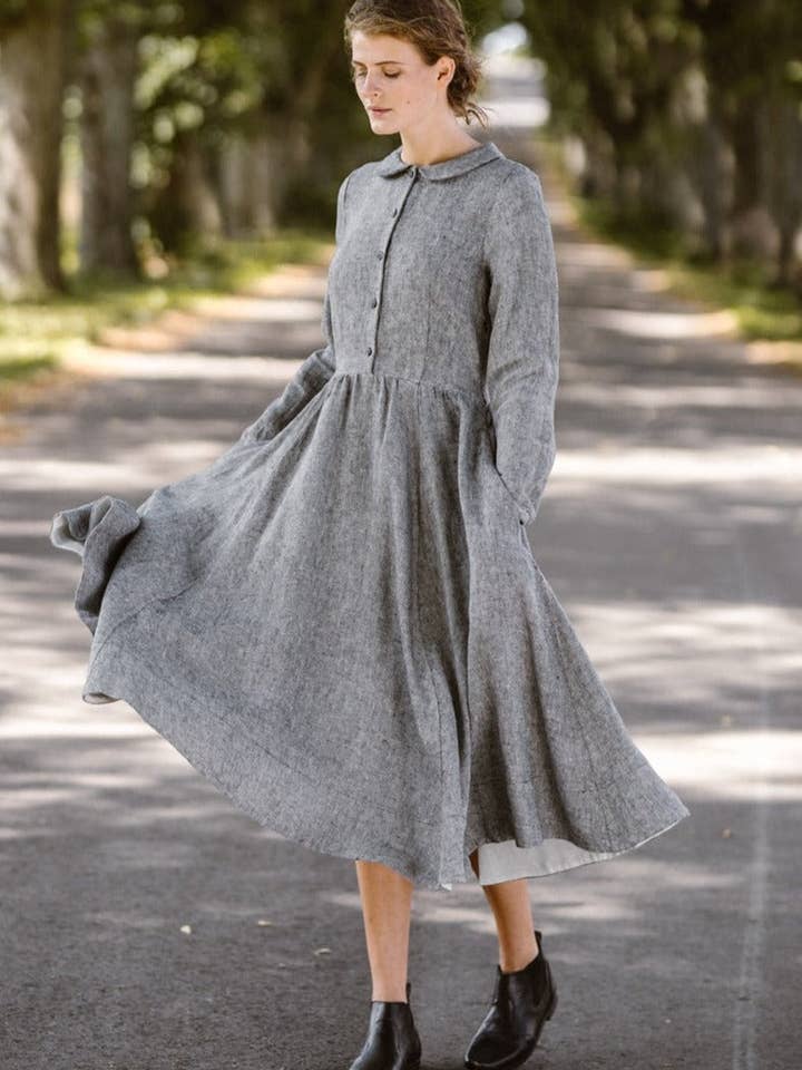 Son de Flor - Wholesale Dress - Women's - Classic Dress, Long Sleeve, Twill Linen8