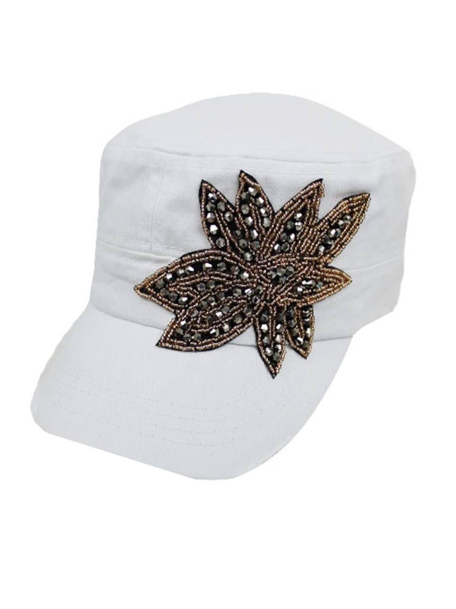 Cap Zone - Wholesale Baseball Cap - Women's - Pewter Gold Floral Applique Cotton Cadet Cap2