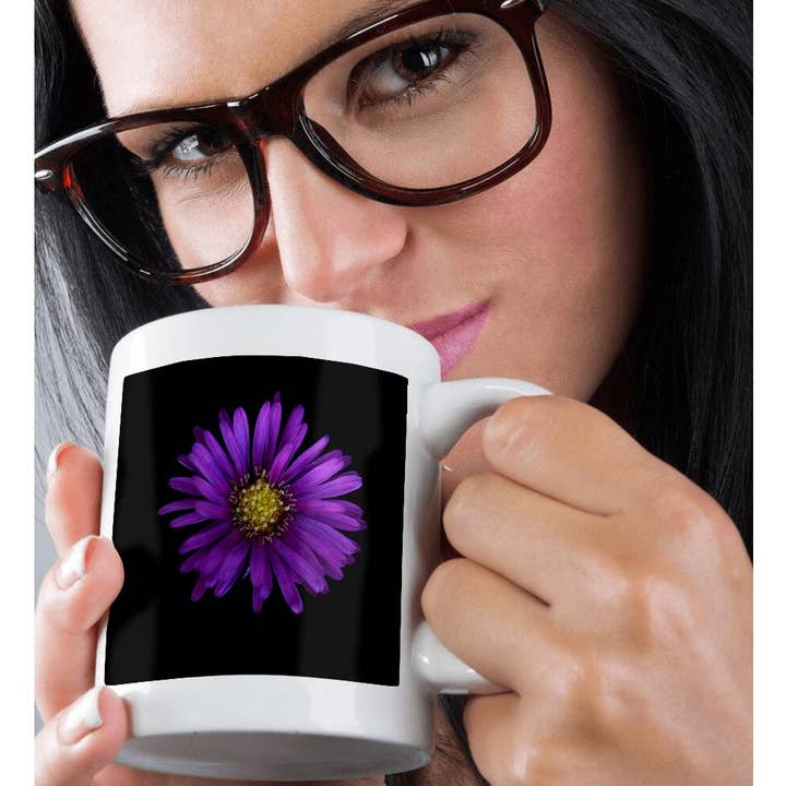 3dRose - Wholesale Coffee Mug - 3dRose, Macro photograph of a purple aster on black background., Mug9