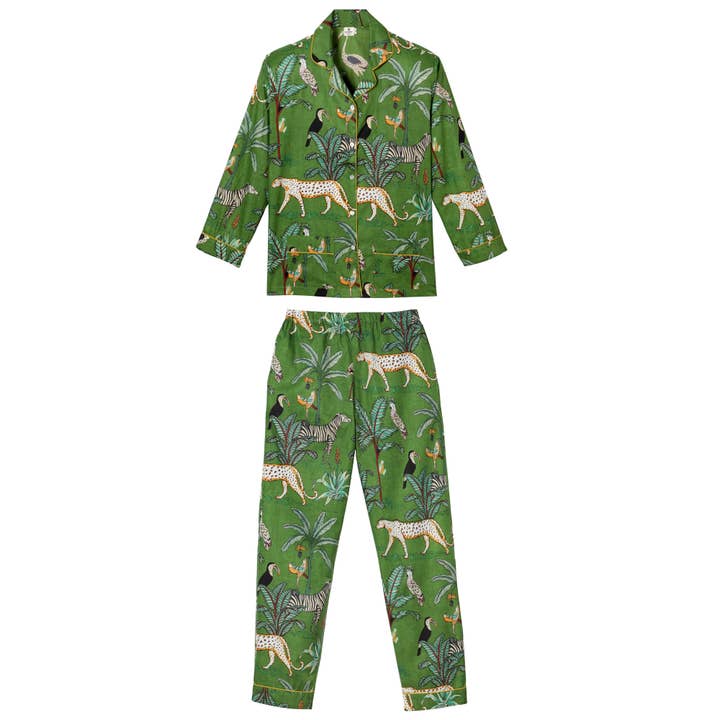 GERMAINE DES PRES - Wholesale Sleepwear Set - Women's - Camille green jungle print pajamas