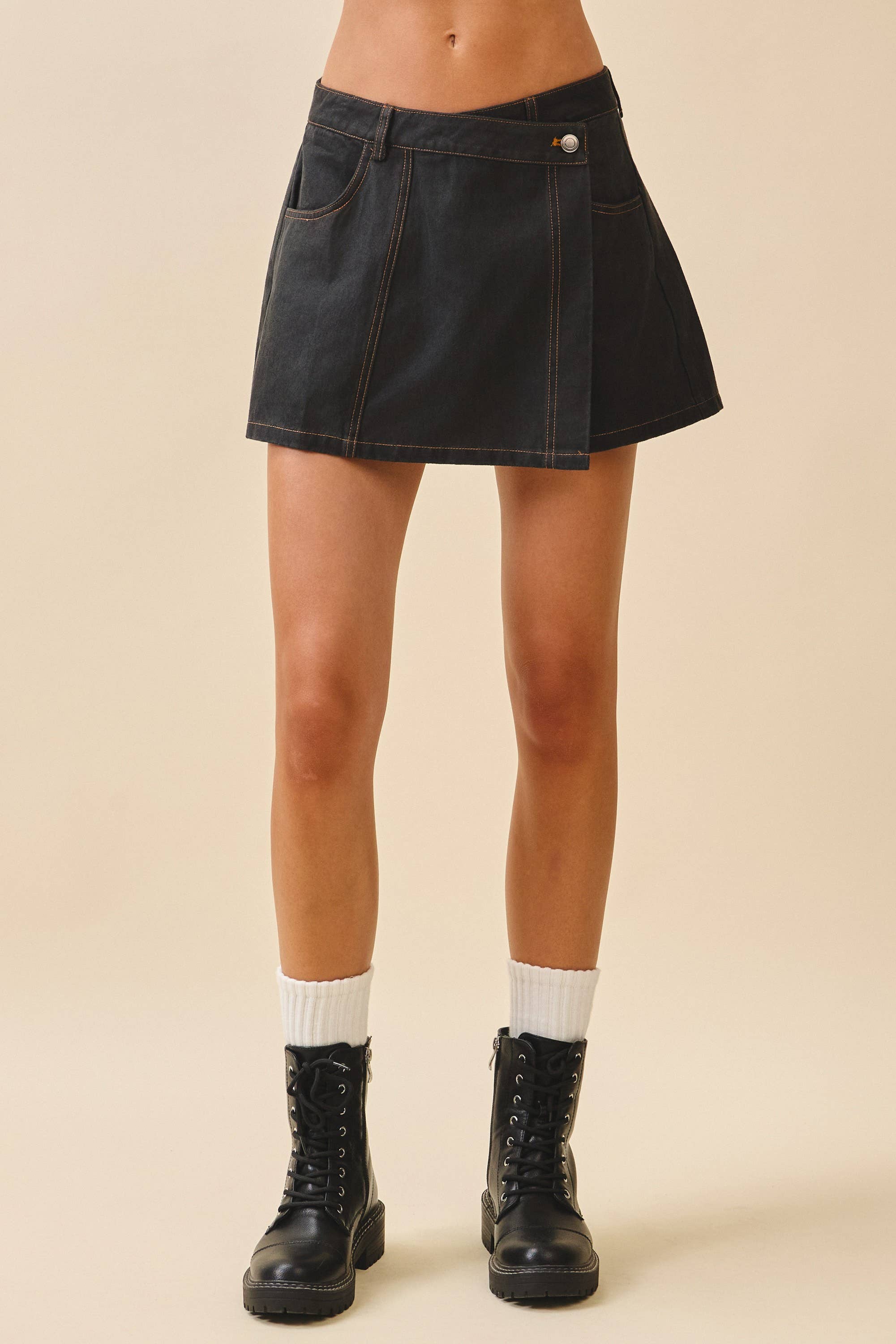 TCEC - Wholesale Skort - Women's - CP10268-Faded Denim Front Wrap Panel Rise Waist Skort0