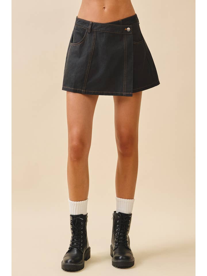 TCEC - Wholesale Skort - Women's - CP10268-Faded Denim Front Wrap Panel Rise Waist Skort