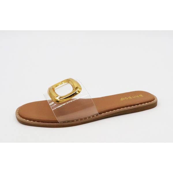 Andrea Bijoux - Wholesale Sandals - Women's - FLat Sandal clear top with metalic Ractangle