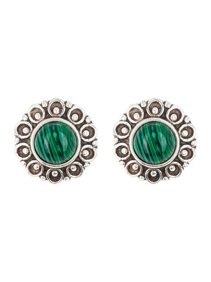Sterling Silver Malachite Mandala Stud Earrings - SS for wholesale by Zoey Simmons