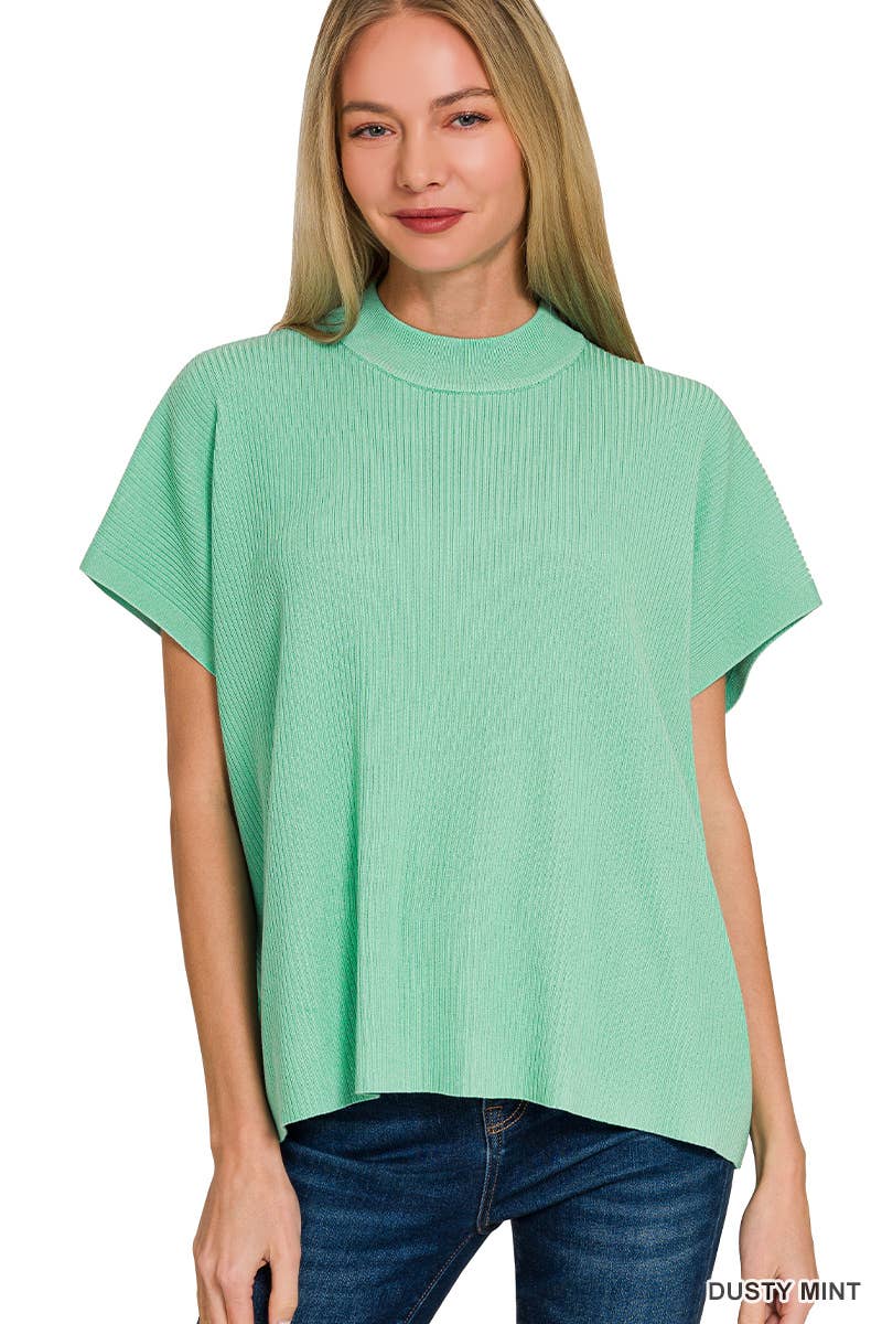 Vanilla Monkey - Wholesale Knit Sweater - Women's - Viscose Mock Neck Short Sleeve Boxy Sweater6