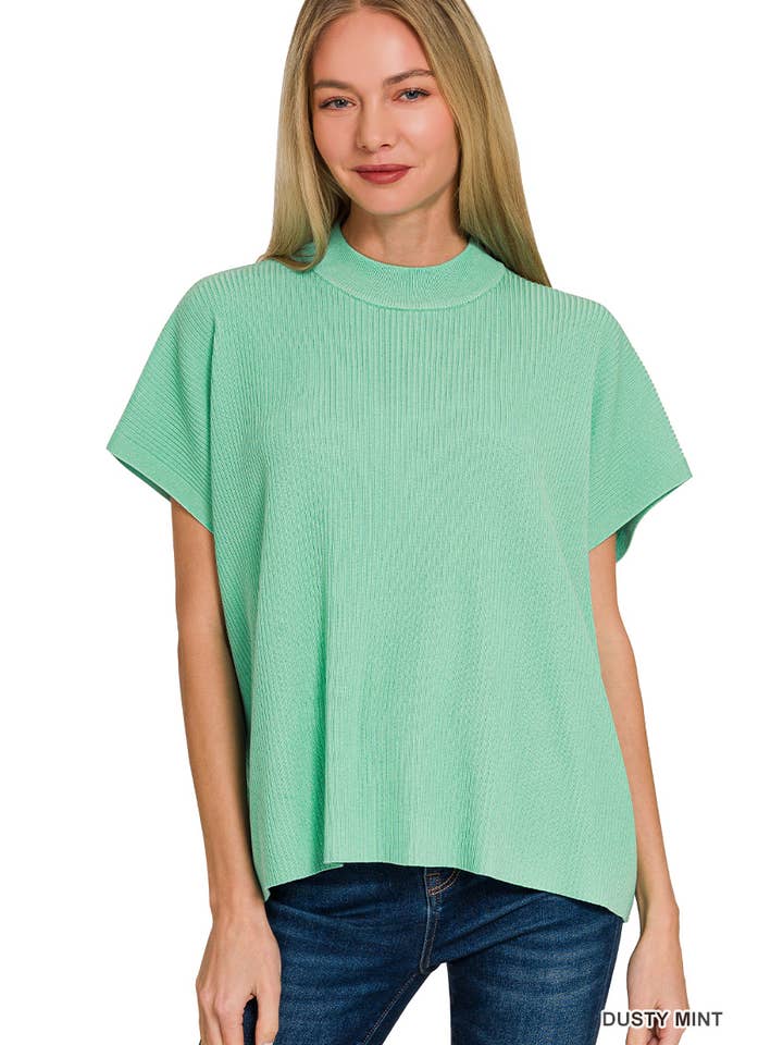 Vanilla Monkey - Wholesale Knit Sweater - Women's - Viscose Mock Neck Short Sleeve Boxy Sweater6