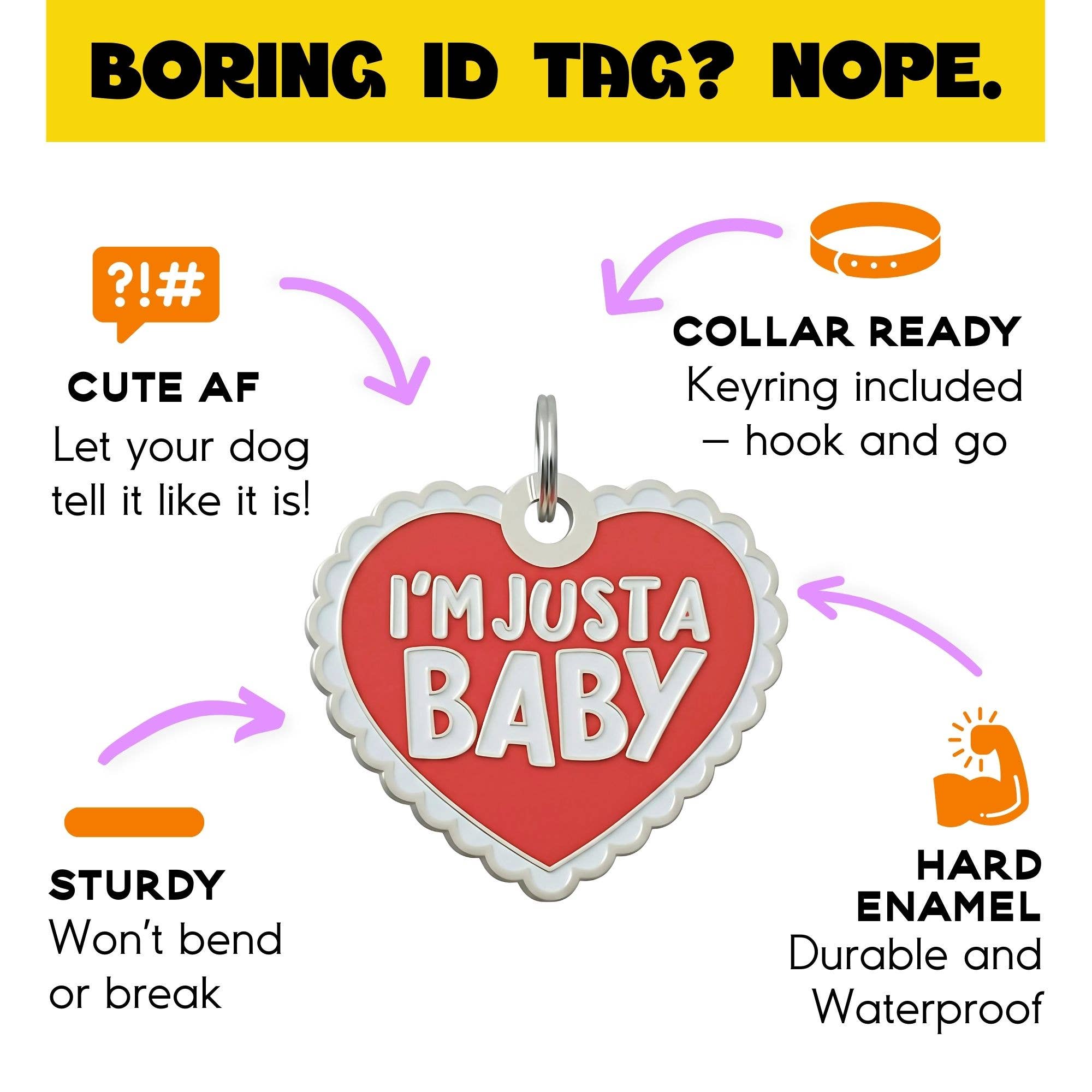 Bad Tags - Wholesale Pet Identification Tag - Cat/Dog - Heart Dog Tag w/Scannable Pet ID - I'm Just a Baby4