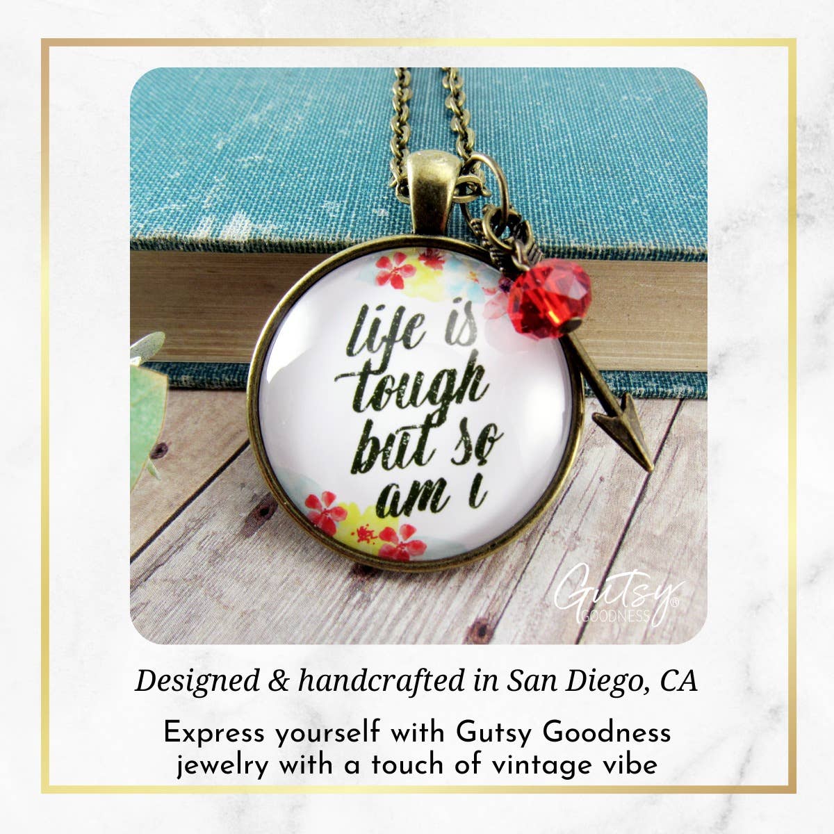 Gutsy Goodness - Wholesale Pendant/Charm Necklace - Life is Tough Necklace But So Am I Women Strength Card8