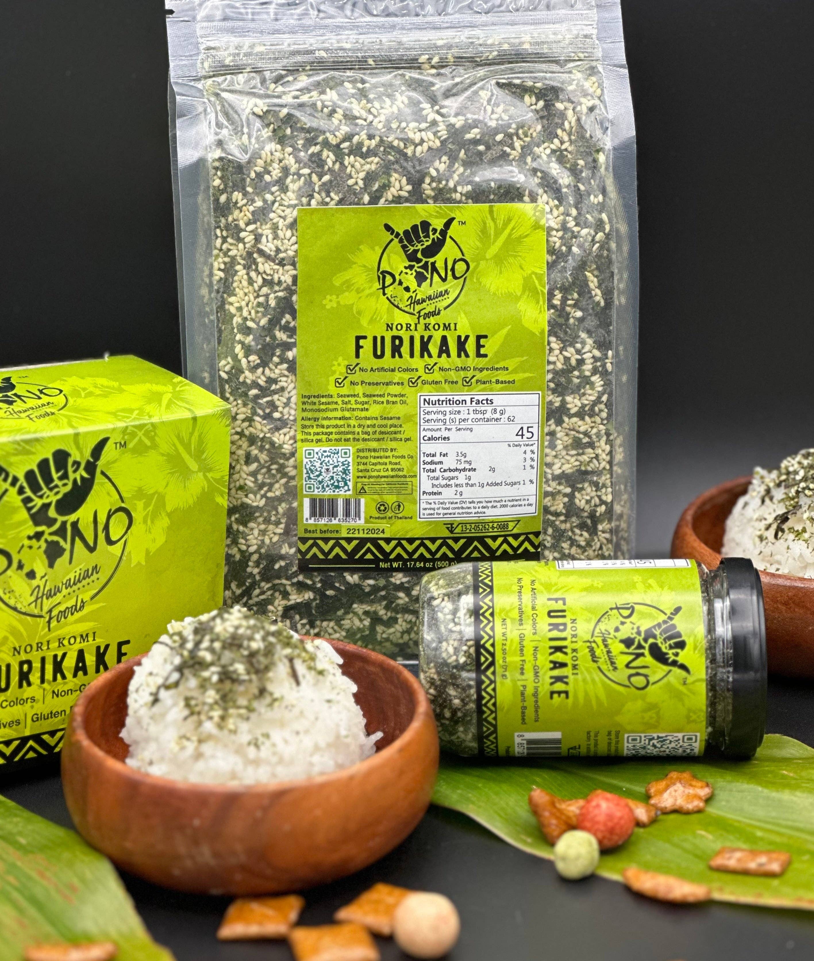 Pono Hawaiian Foods Co - Wholesale Dried Spice Mix - Premium Nori Komi Furikake - 2.5oz, Gluten-Free, 12pc/cs4