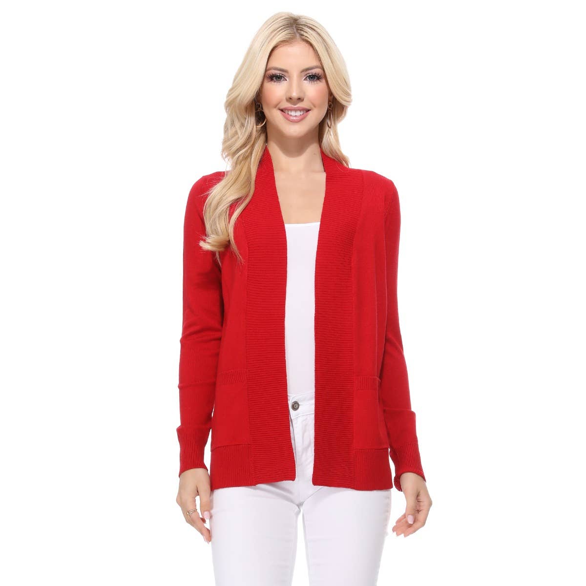 Mak - Wholesale Cardigan - Women's - Long Sleeve Open Front Knit Shrug w/ Pocket Cardigan MK8558Y31