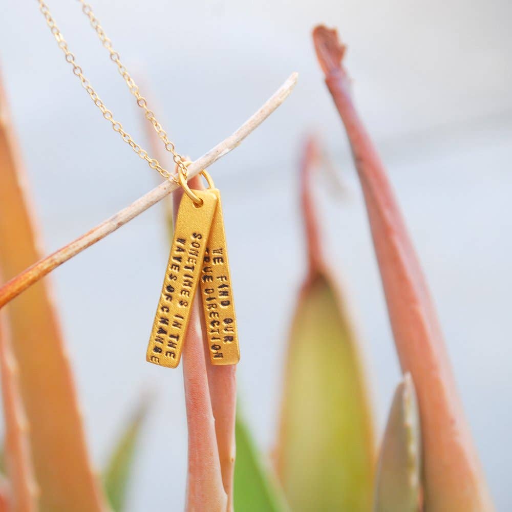 Chocolate and Steel – wholesale Pendant/charm necklace – Sometimes in the Waves of Change We Find our True Direction - Quote Necklace7