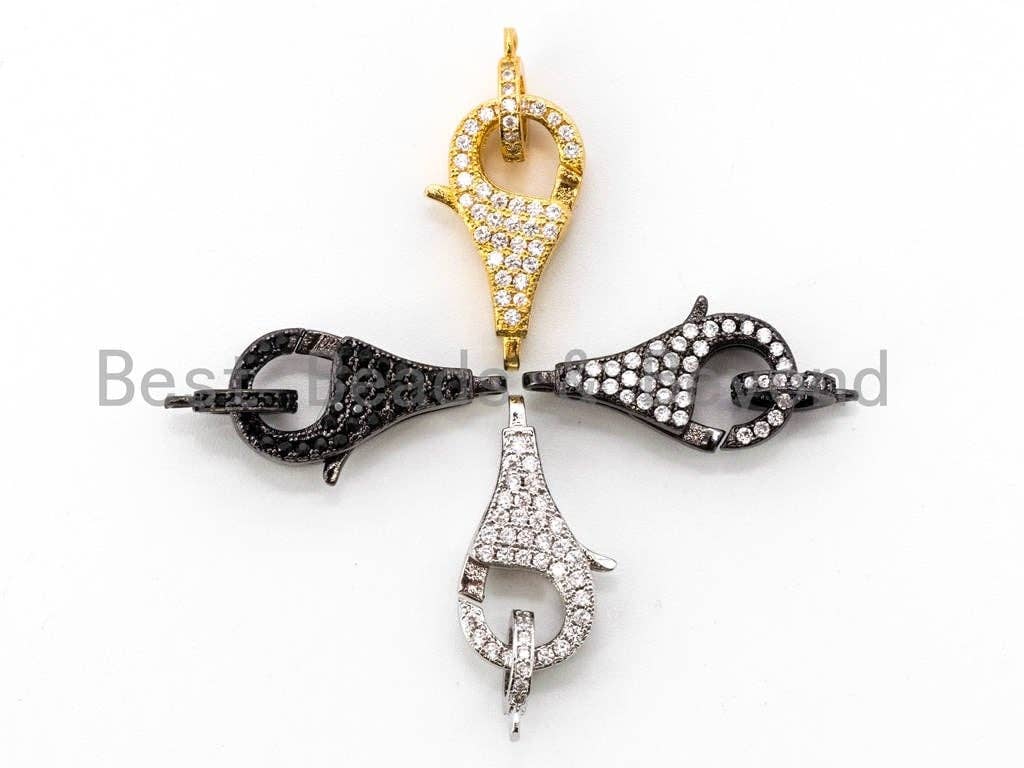 BestBeads&Beyond – wholesale Individual charm/pendant – 1pc CZ Clear Micro Pave Teardrop Lobster Claw Clasp, Cubic Zirconia Clasp/Connector/Link, 10x20mm, sku#H980