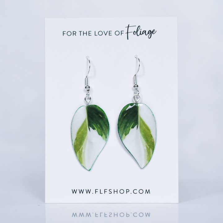 Philodendron "White Wizard" Plant Earrings | Leaf Earrings for wholesale by For the Love of Foliage