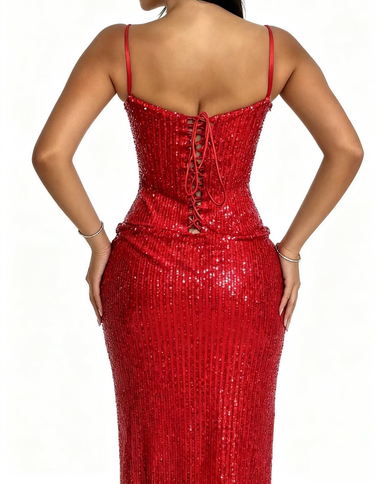 Productseeker - Wholesale Formele jurk - Dames - DR843 Rode Paillettenjurk met Split – Glamoureuze Feestjurk voor de Feestdagen3