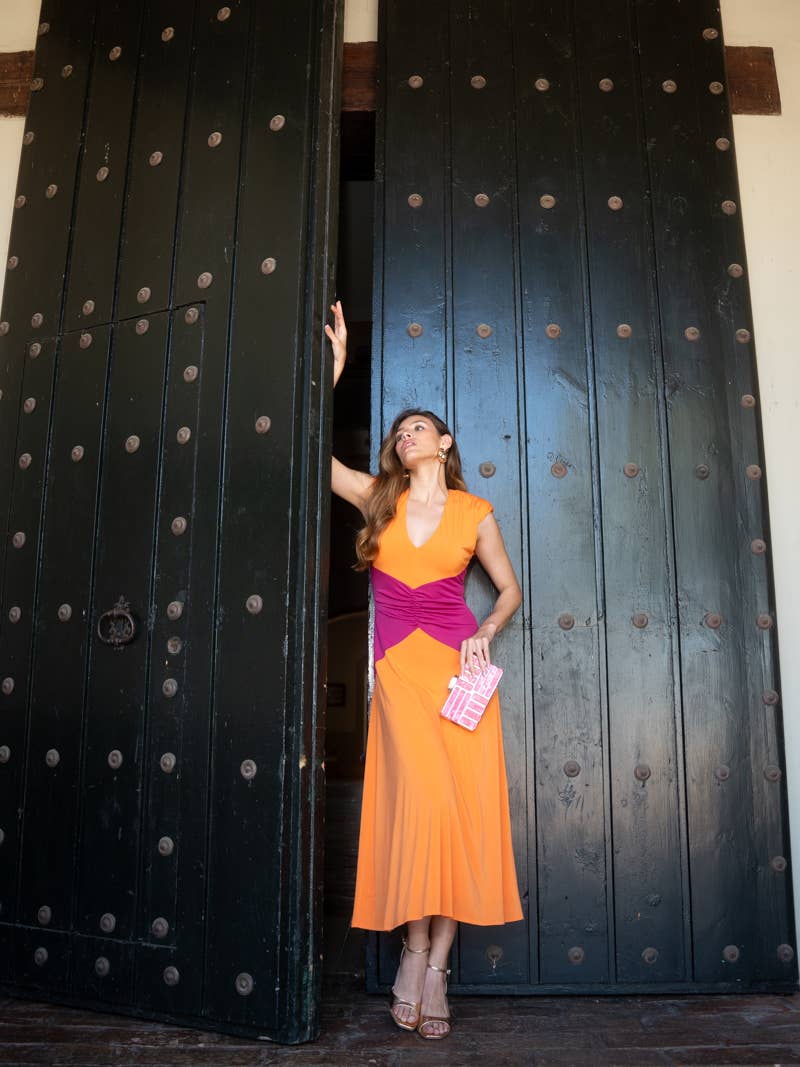 Cayro Woman – Vestido - Mulher por atacado – Vestido papaya bicolor - verão 20242