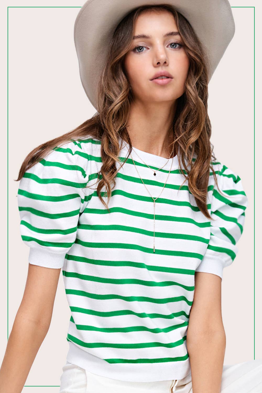 La Miel – Engroshandel Strikket top - Dame – JCS3562-letvægts Puff kortærmet stribet stribet top11