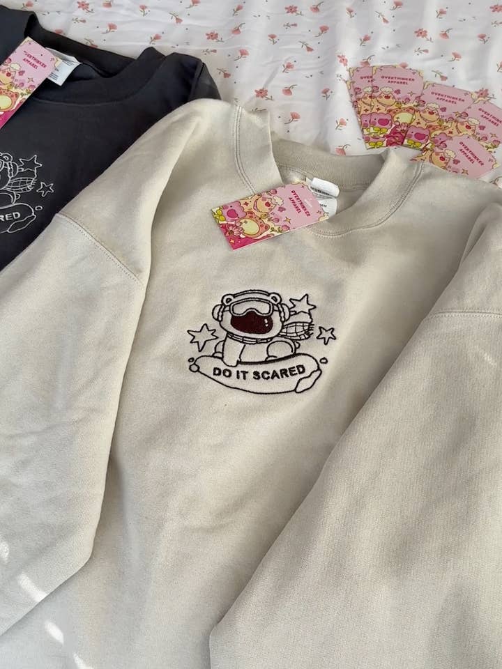 Overthinker Apparel - Wholesale Graphic Sweatshirt - Unisex - Do It Scared Embroidered Oversized Crewneck Sweatshirt2