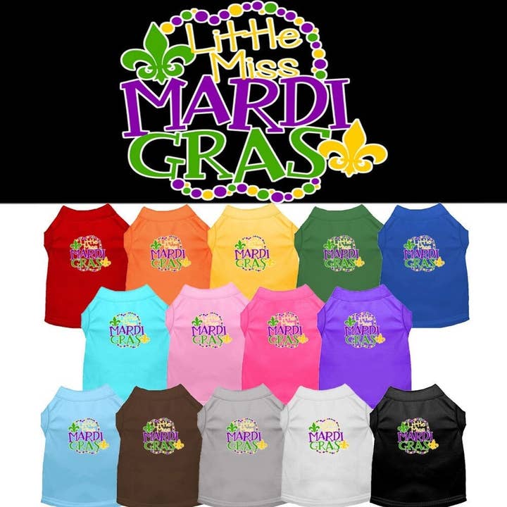 Pet Dog & Cat Shirt Screen Printed, "Little Miss Mardi Gras" for wholesale by As You Wish Apparel