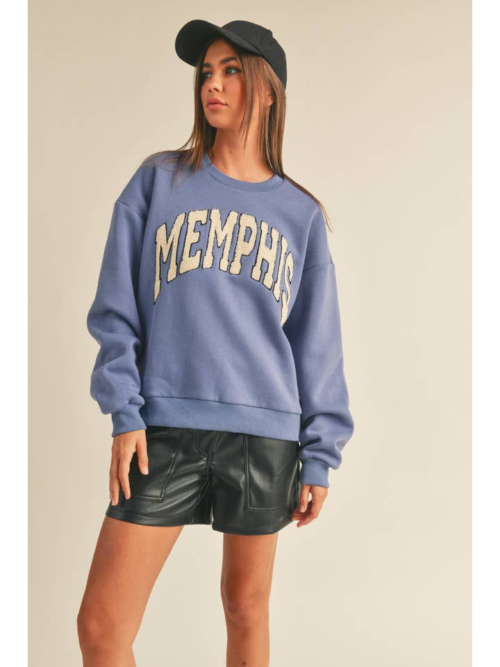 MIOU MUSE - Wholesale Graphic Sweatshirt - Women's - T3062 BOUCLE LETTER PATCH SWEAT SHIRTS