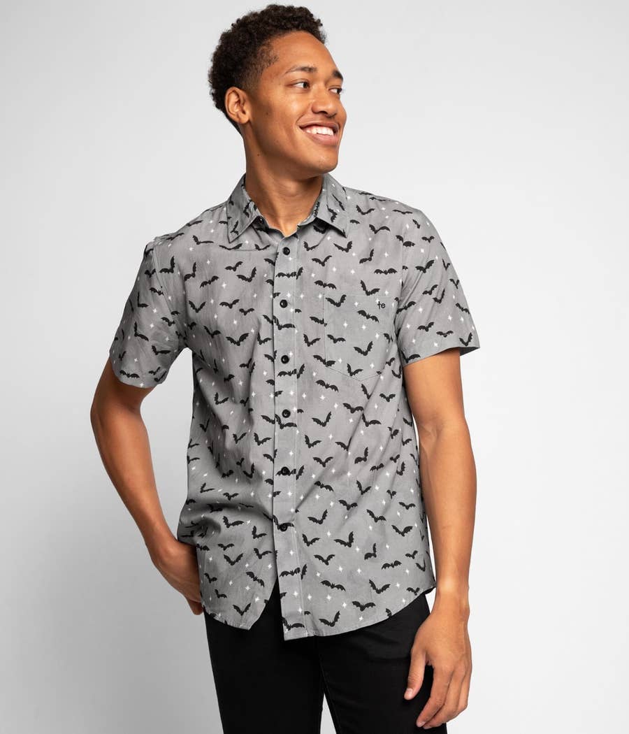 Tipsy Elves – wholesale Buttoned-down shirt – Men's – Bats Button Down Shirt - Men's Spooky Halloween Hawaiian1