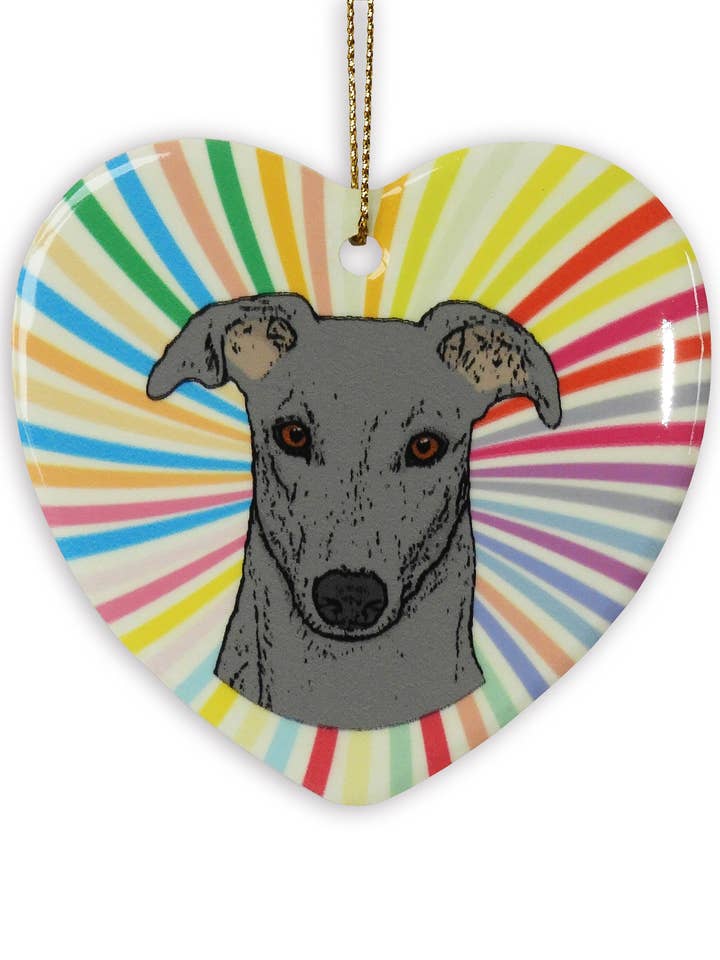 Greyhound grijs keramisch hart ornament voor wholesale door Sabyloo