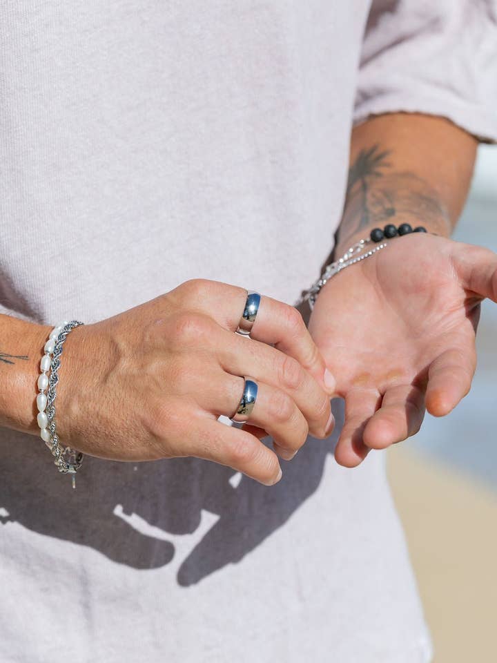 Classic Unisex Men's Stainless Steel Band Ring - Kimo for wholesale by Ke Aloha Jewelry