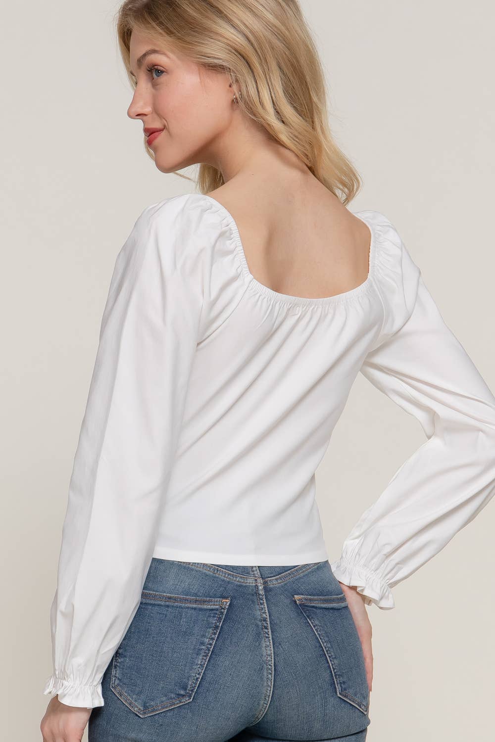 Active Basic | Active USA - Vendita all'ingrosso Camicetta - Donna - Top a bustino elasticizzato con scollo a cuore a maniche lunghe10