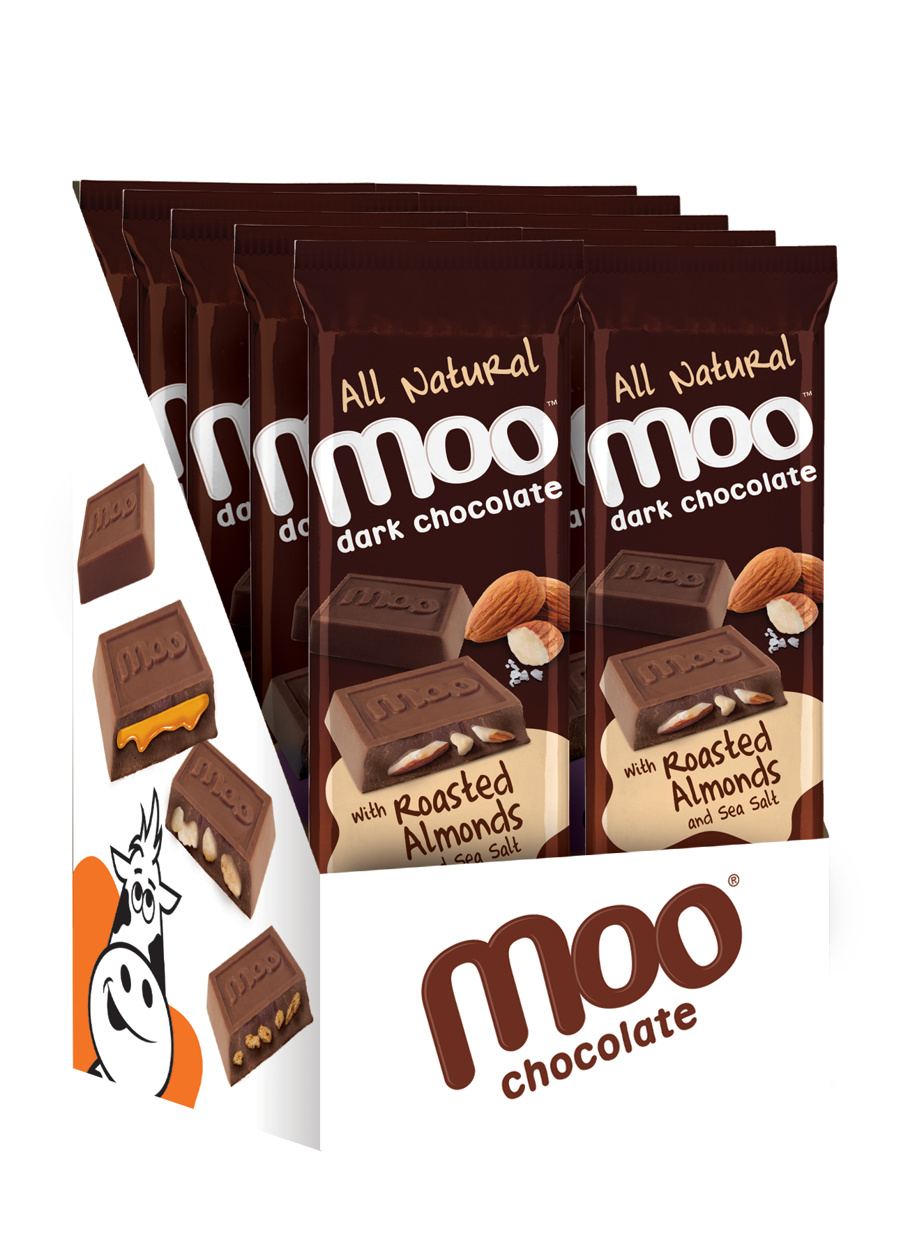 MOO Organic Chocolates - Wholesale Chocolate Bar - Natural Roasted Almond Dark Chocolate Large Bar,  1.4 oz1