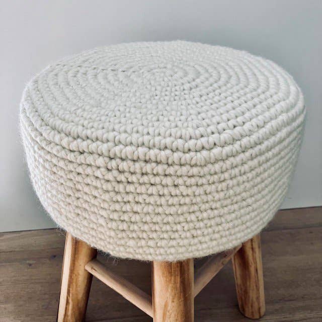 Luna-Leena  - handmade in Nepal - Wholesale Stool - kidsstool with wool cover - off white - hand crochet wool2