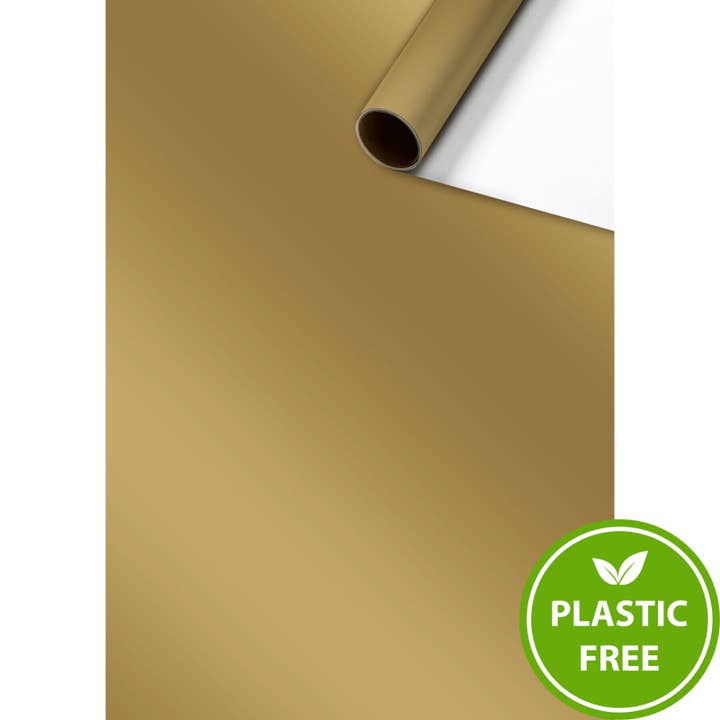 Gold Plastic-Free 3m Roll Wrap with Tear Down Strip for wholesale by Giftwrap UK