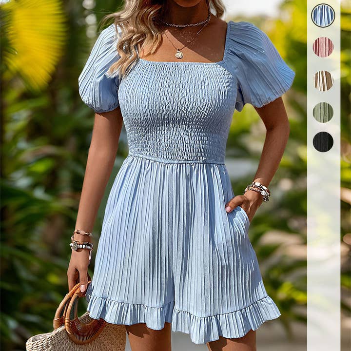 Effortless Shirred Square Neck Romper for wholesale by onatorobi