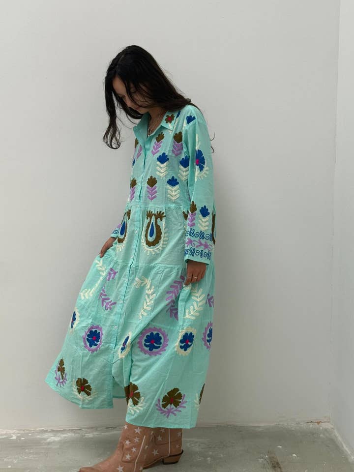 ToutVintage - Wholesale Dress - Women's - Borduurjurk lichtgroen5