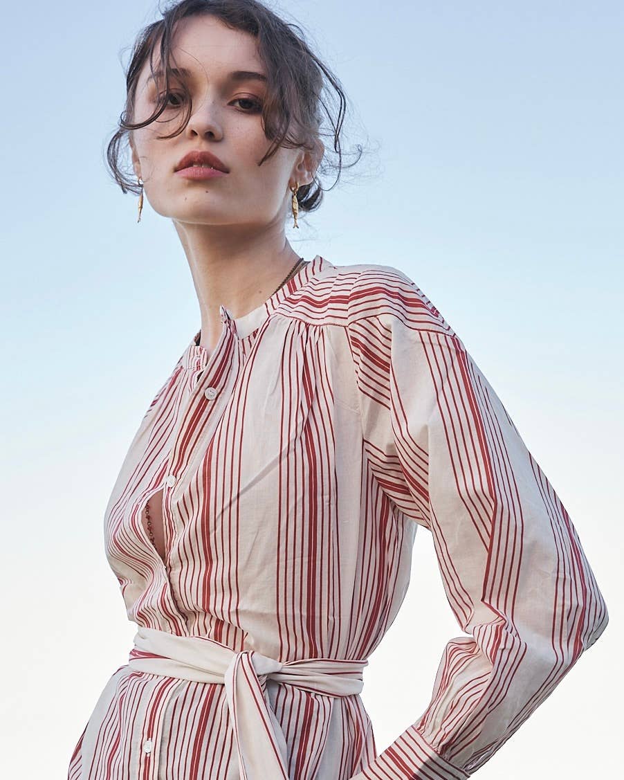 Marie Louise de Monterey - Wholesale Buttoned-down shirt – Women's - Edie Blouse - red ecru stripe