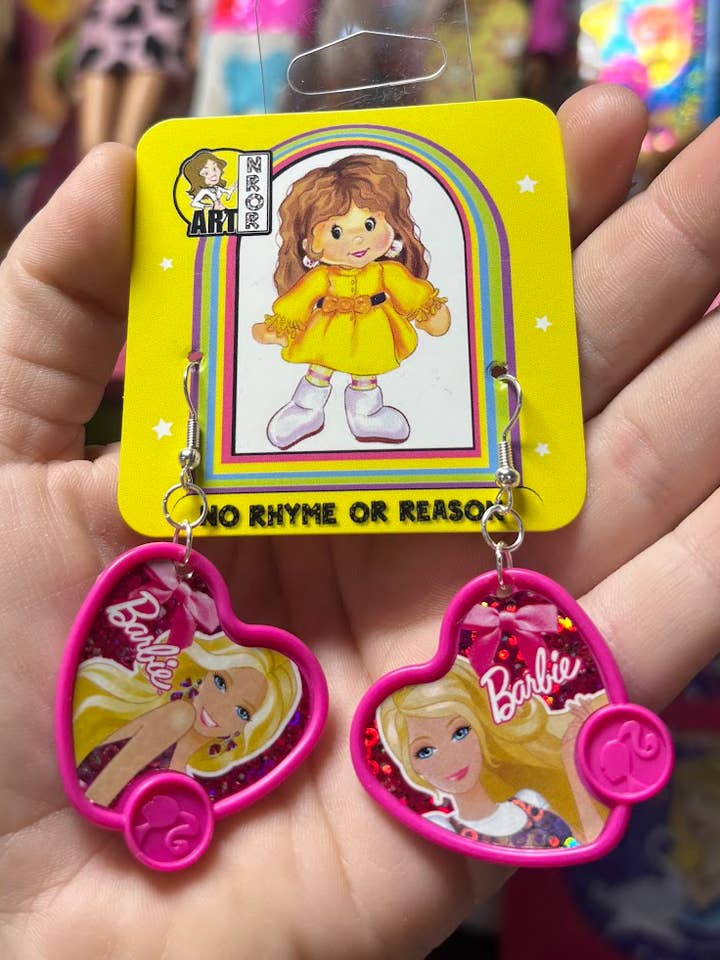 Barbie Earrings - Heart Shaped Portrait Earrings for wholesale by NO RHYME OR REASON ART