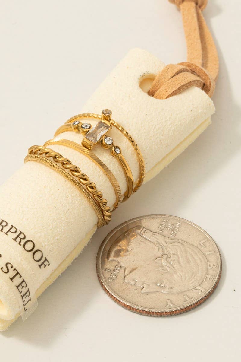 Fame Accessories - Vente Anneau/bague à empiler - Ensemble de 5 bagues en acier inoxydable avec pierre baguette1