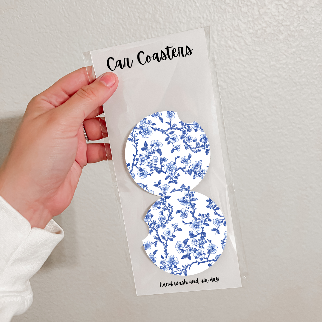 Olivia + Rose - Wholesale Car Coaster - Women's - Set of 2 Neoprene Car Coasters | Blue Florals (20 Options)19