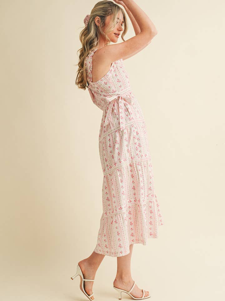 &MERCI - Vente Robe – femme - ROBE MIDI FLORALE À BRETELLES VOLANTÉES AVEC NŒUDS LATÉRAUX À NOUER MDR358611