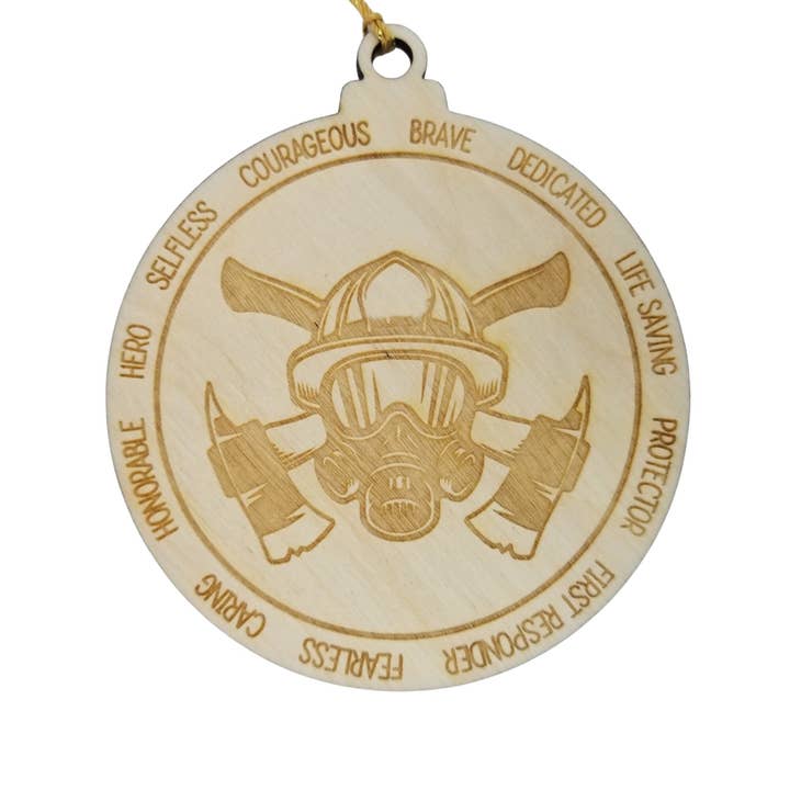 Décoration de Noël de pompier, traits de caractère, faite à la main pour la vente par Happy Wood Products