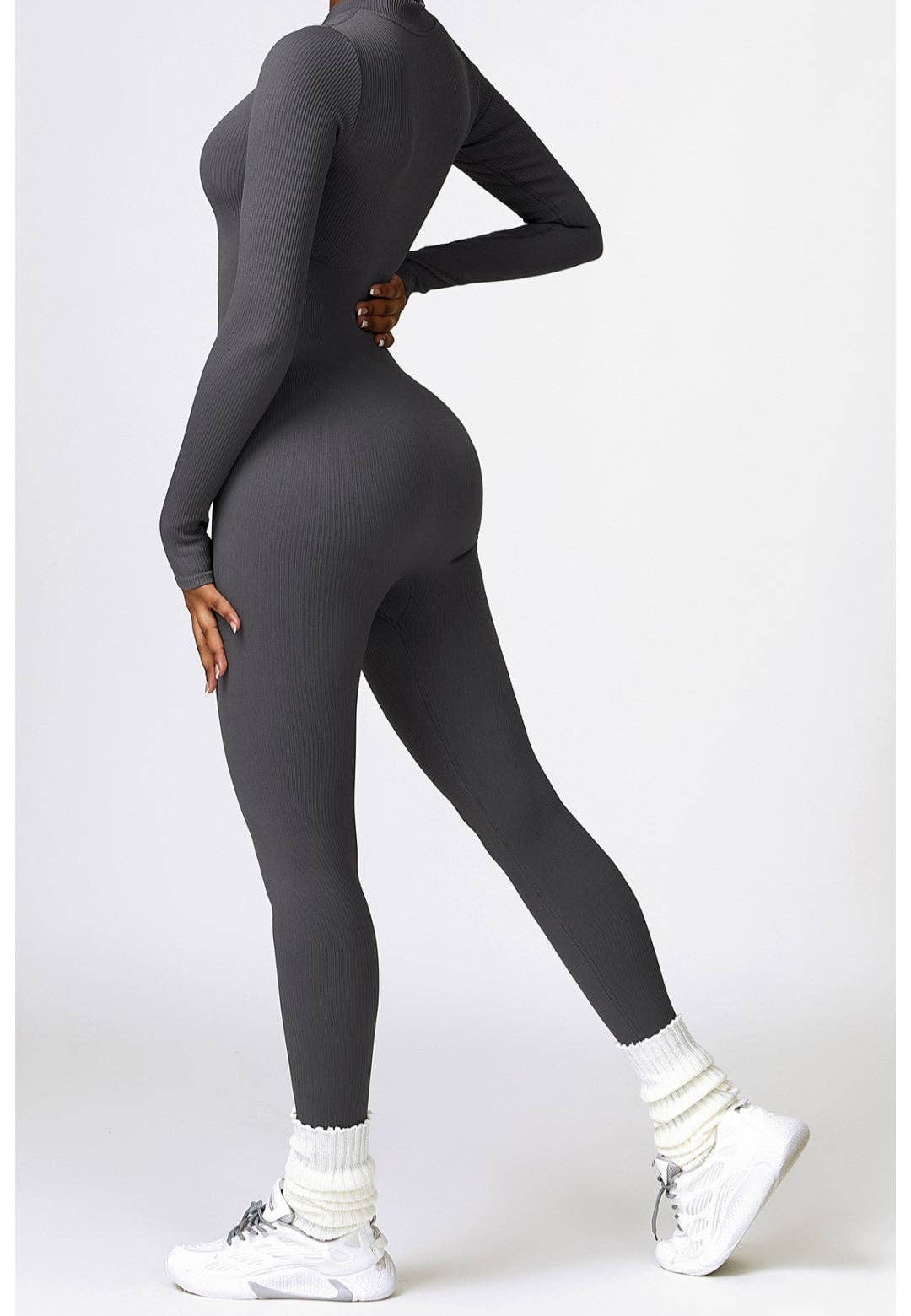 Active by Anna-Kaci – wholesale Unitard – Women′s – Zip-Up Ribbed Knit Unitard Jumpsuit17