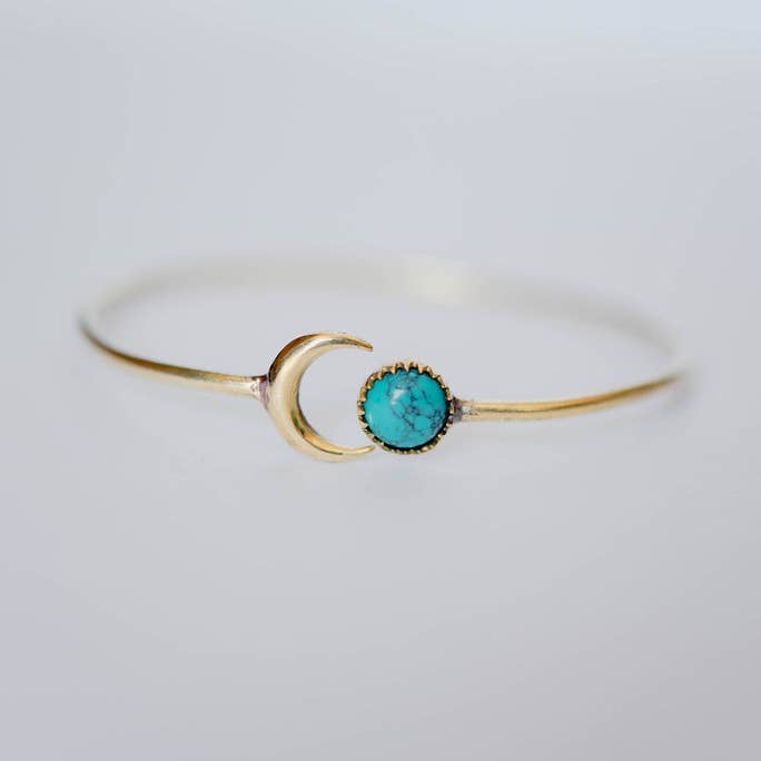 Bella Vita Jewelry - Wholesale Cuff Bracelet - Gemstone Sun and Moon Open Brass Bangle Bracelet