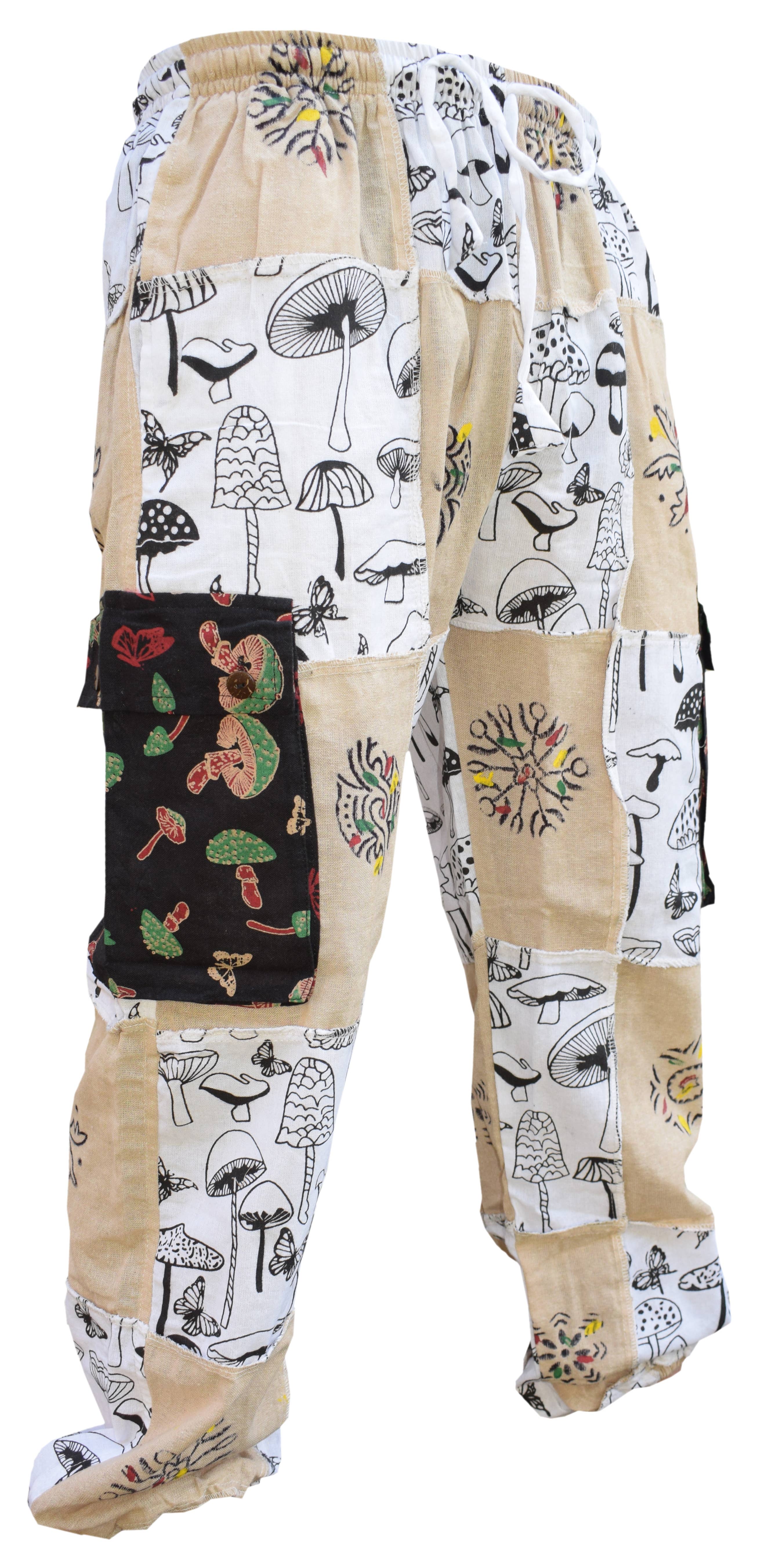 Gheri - Venta al por mayor Pantalones - Unisex - Pantalones Cargo de Algodón Patchwork con Estampado de Mariposa Blancos1