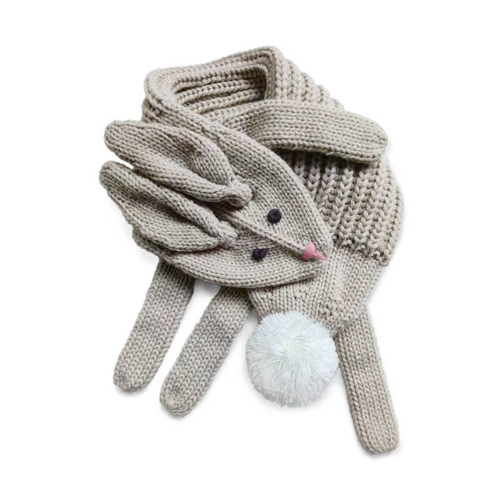 Knitted Bunny Rabbit Scarf - One Size - Oat Beige for wholesale by Peppercorn Kids