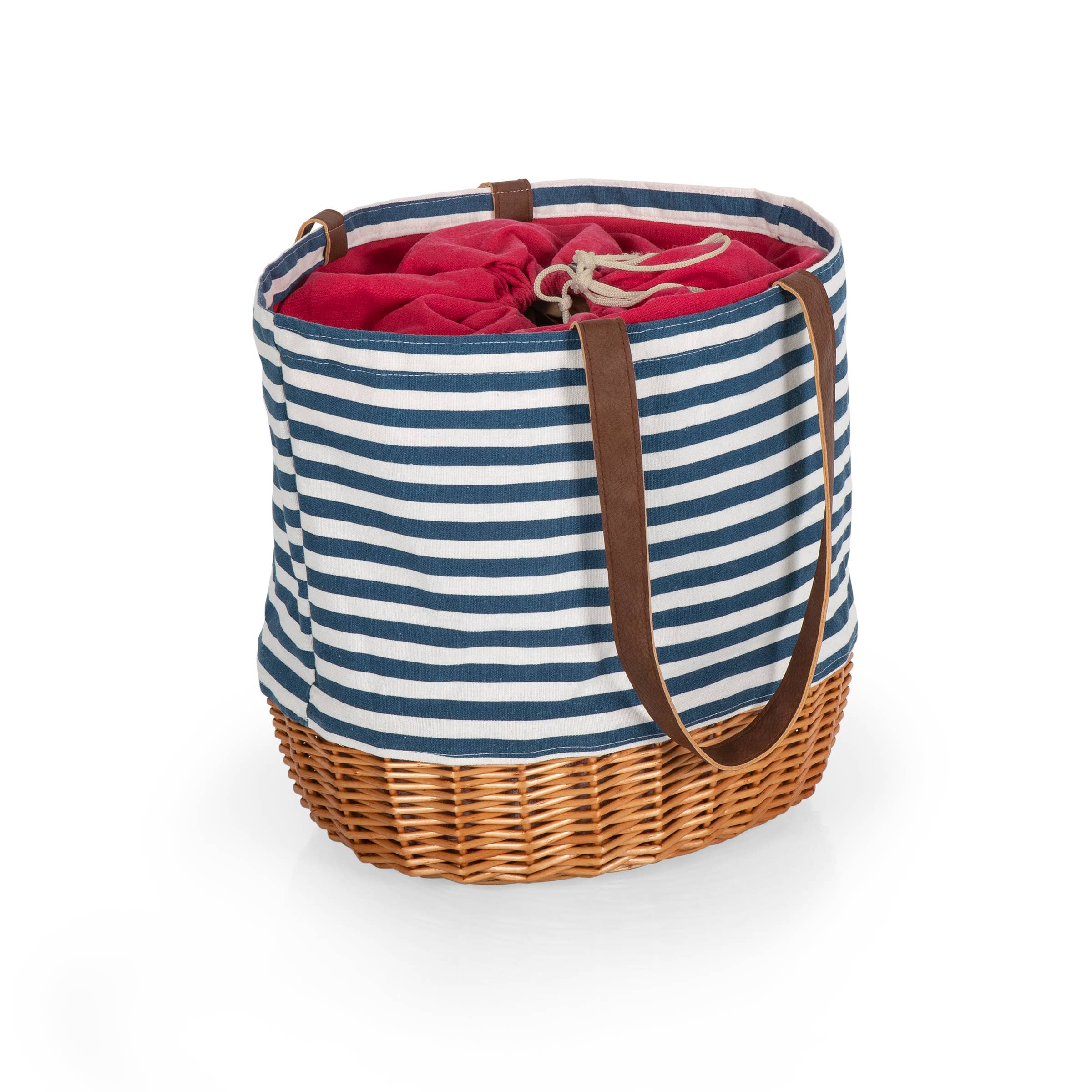 Picnic Time Family of Brands - Vente Tote bag – femme - Tote en toile Coronado et panier en osier, (bleu marine et blanc)2