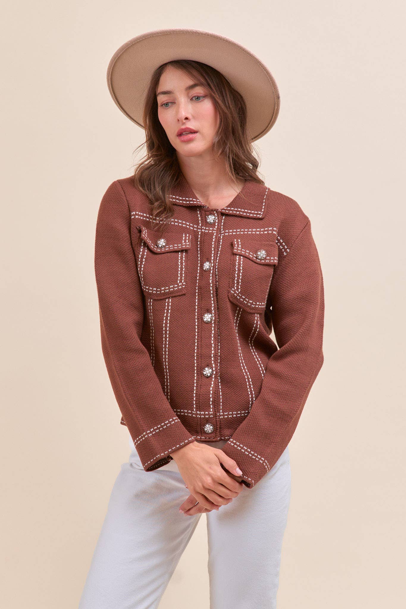 &MERCI - Wholesale Jacket - Women's - DENIM EFFECT KNIT SWEATER JACKET MSW111302