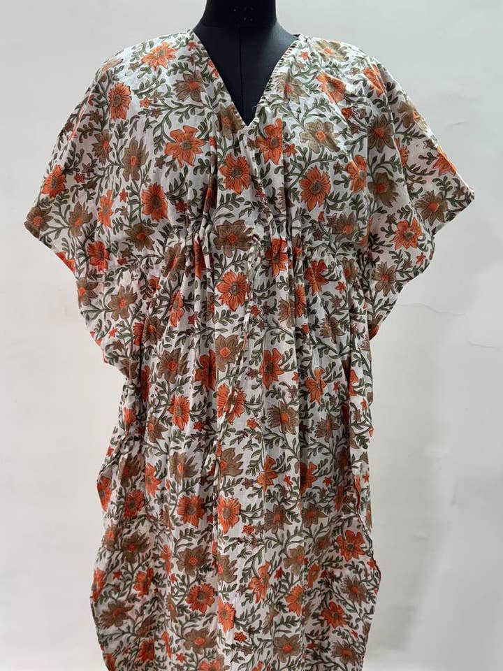 Handgefertigtes Sommer-Baumwoll-Kaftan Blockdruck-Kaftankleid für den Großhandel von bhavnas boutique