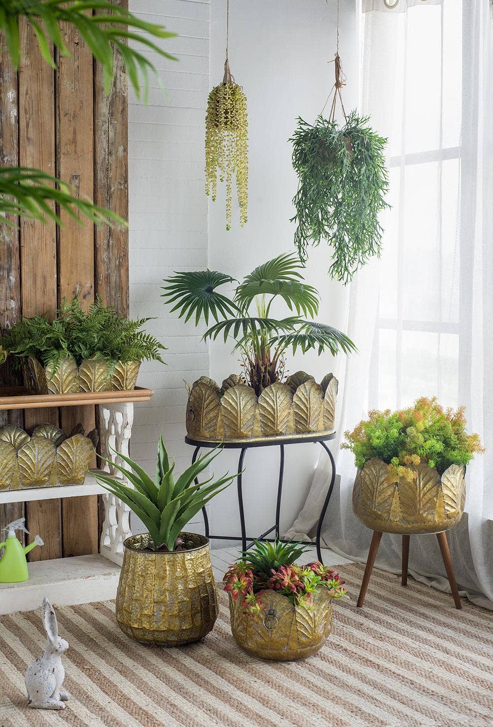 A&B Home Group Inc. - Wholesale Plant Pot - S/3 Gilded Zinc Leaf Bowl Planter Set (3-Piece)8