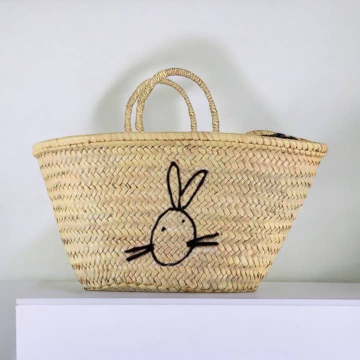 Handwoven Moroccan Basket – Bunny Illustration | Handmade and other Purchase Wholesale small easter basket. Free Returns & Net 60 Terms on Faire trending on Faire.